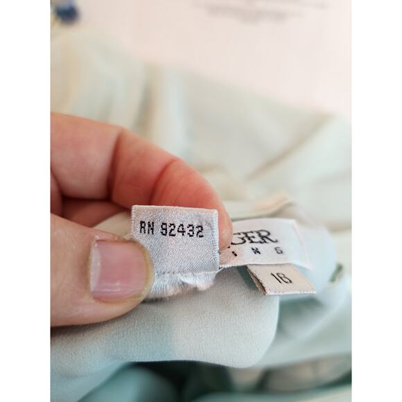 Kay Unger Evening 100% Silk Layered Dress 16 Mint Green Long Sleeve - Picture 5 of 7